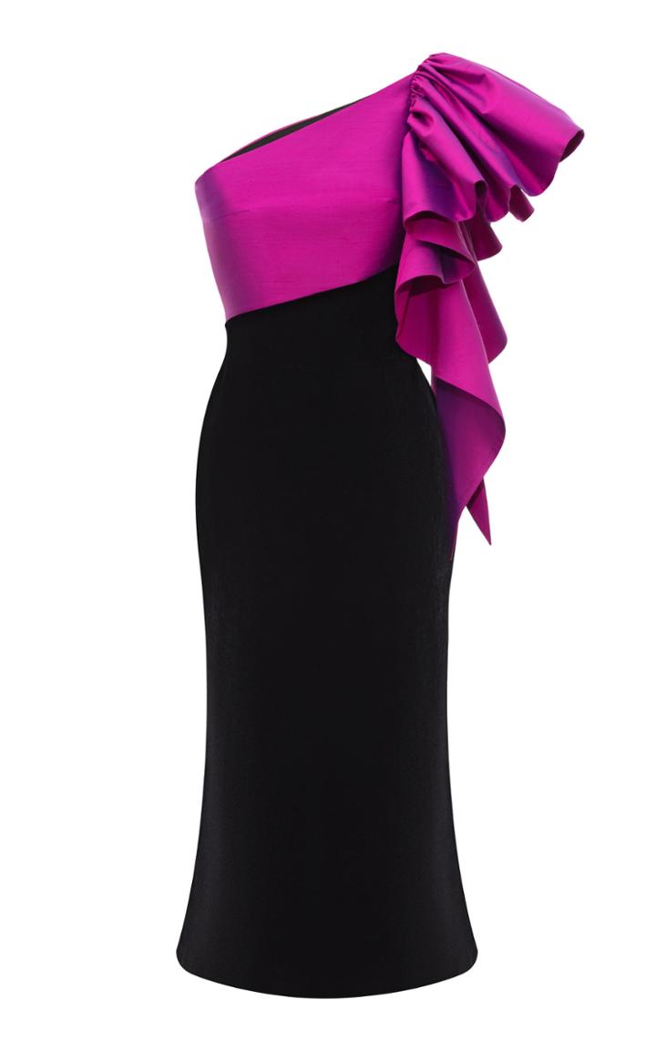 Rasario Ruffled One-shoulder Velvet Dress