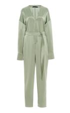 Sally Lapointe Belted Satin Tapered Jumpsuit