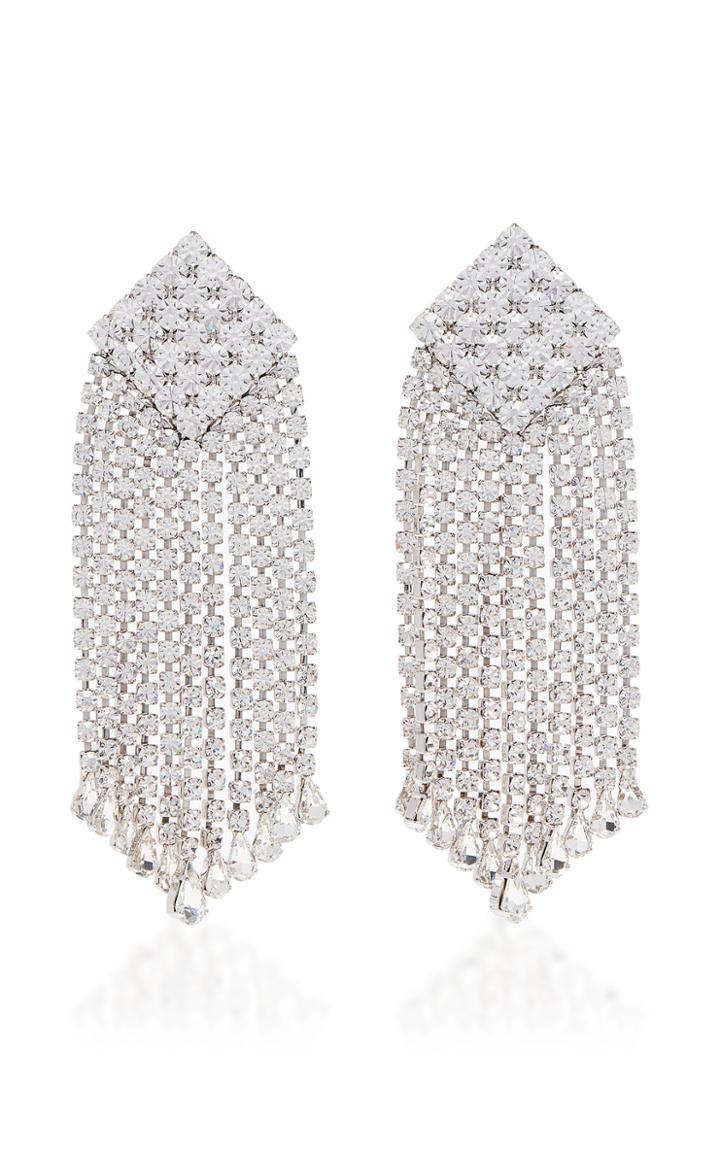 Alessandra Rich Crystal And Brass Square Fringe Clip Earrings