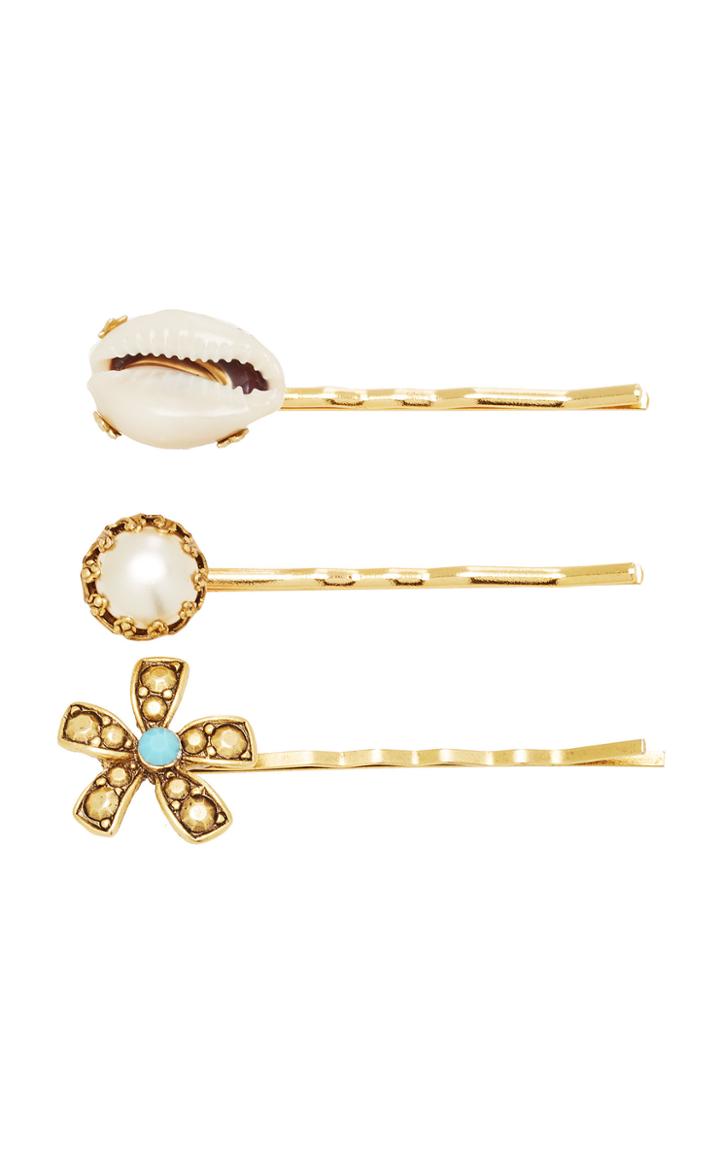 Brinker & Eliza Pearl Flower Shell Set Of Three Hair Pins