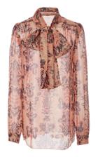 Anna Sui Feathers & Folage Metallic Jacquard Tie Neck Blouse