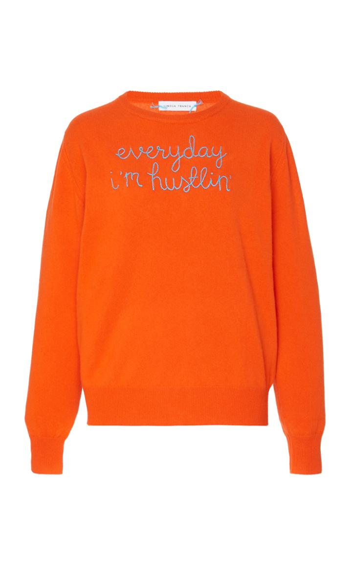Moda Operandi Lingua Franca Everyday I'm Hustlin' Cashmere Crew Sweater With Elect
