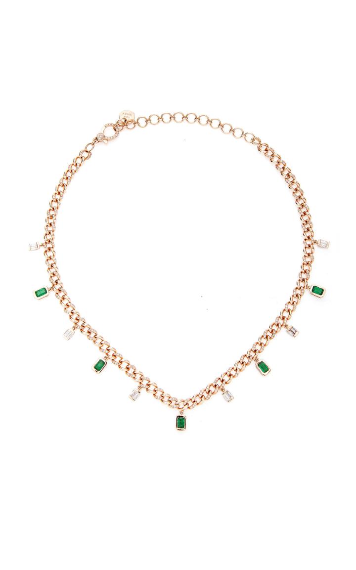 Moda Operandi Shay 18k Rose Gold Emerald & Diamond Alternating Pave Baguette Drop Li
