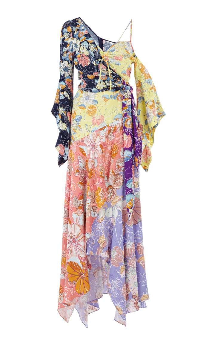 Peter Pilotto Printed Crepe Long Half Wrap Dress