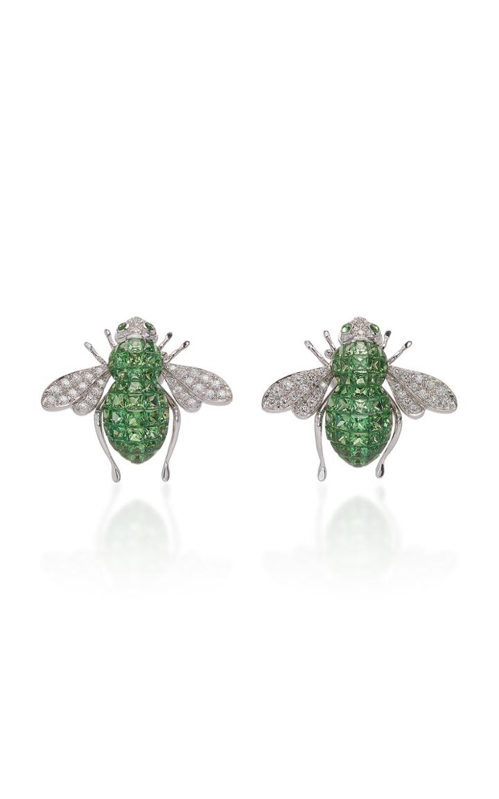 Sabbadini White Gold Diamond And Green Garnet Bee Earrings