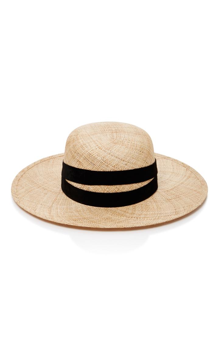 Janessa Leone Leather-trimmed Straw Hat