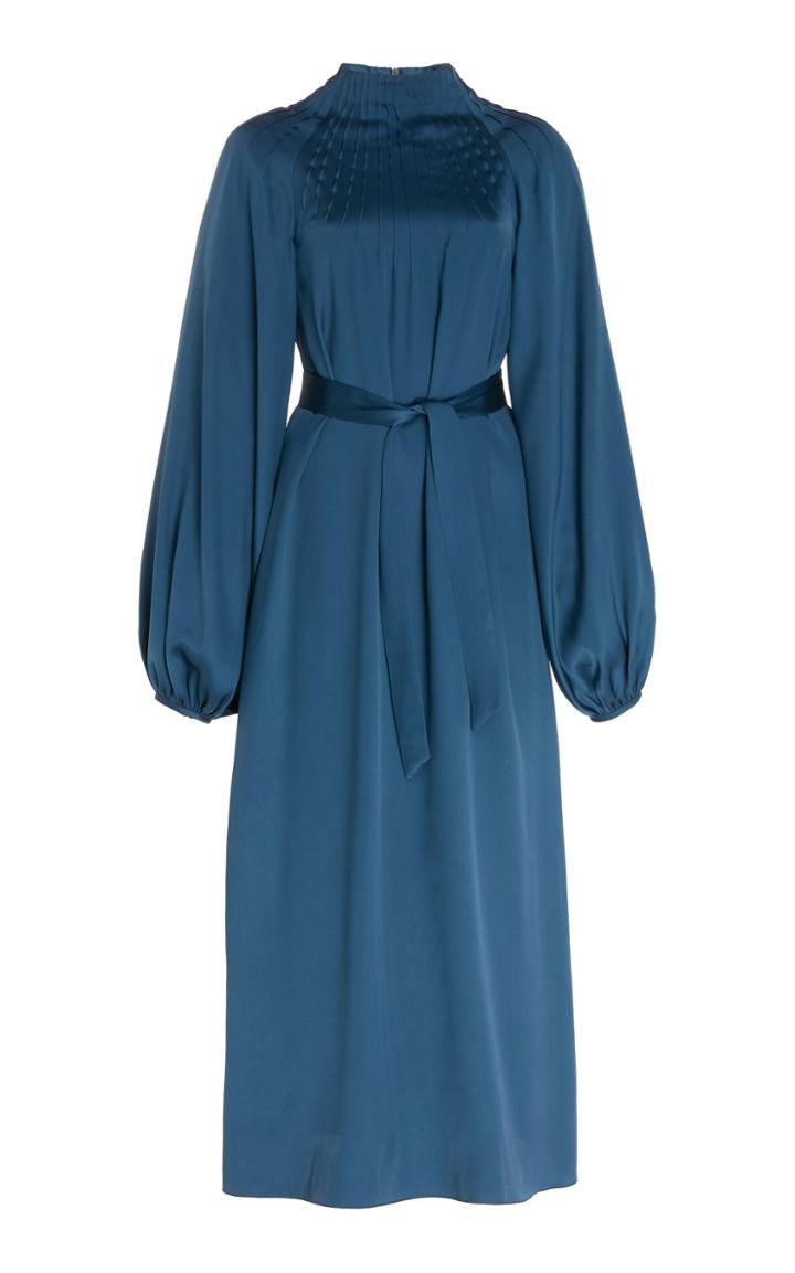 Rochas Mock Neck Silk Satin Dress