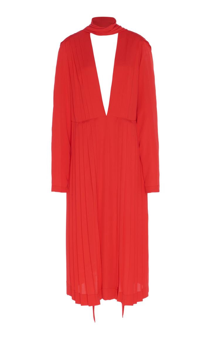 Moda Operandi Victoria Beckham V-neck Scarf-embellished Pliss Dress Size: S
