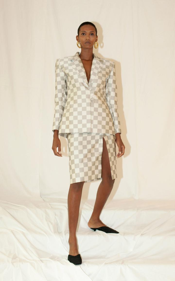 Moda Operandi Sandra Mansour Festins Double Satin Checkered Jacket