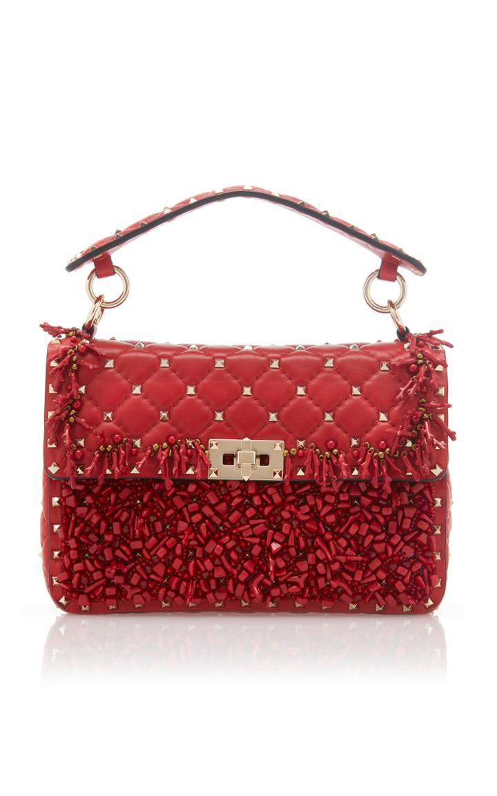 Valentino Spike. It Medium Bead Trimmed Leather Shoulder Bag