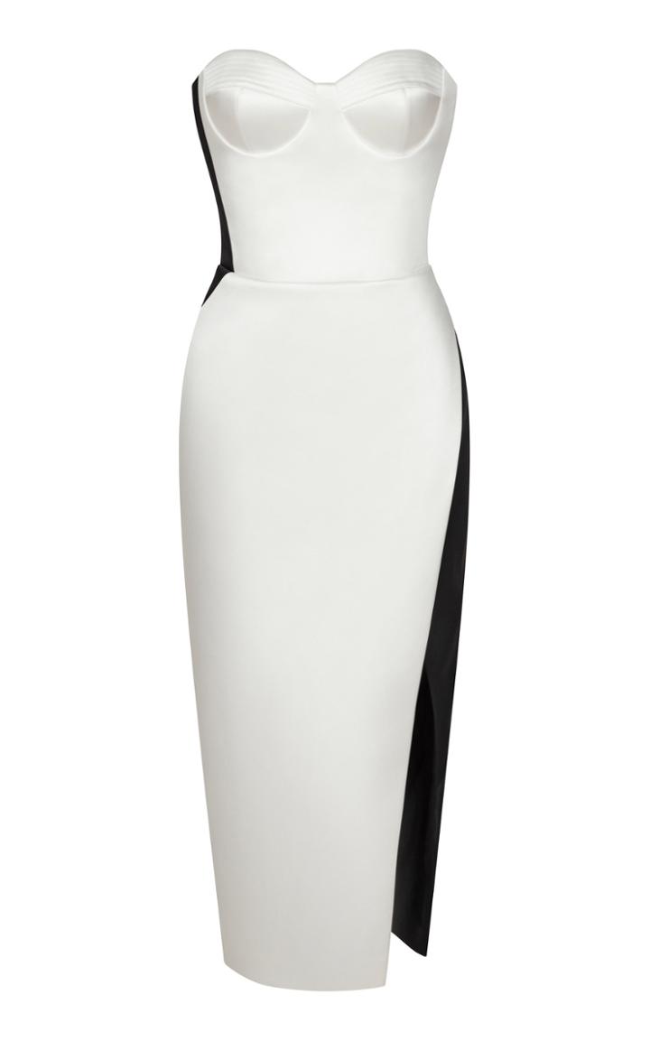 Moda Operandi Rasario Two-tone Satin Strapless Midi Dress