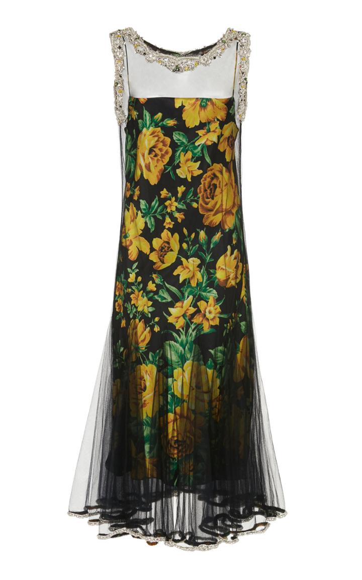 Richard Quinn Floral Satin And Mesh 1920s Dress
