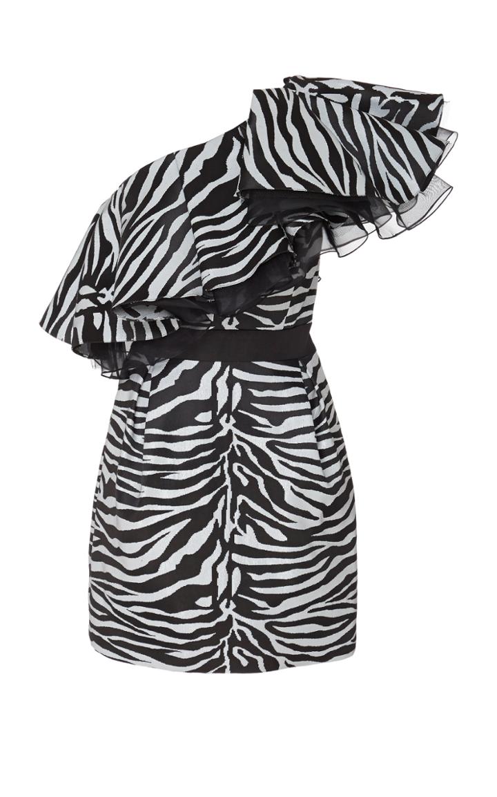 Prabal Gurung One Shoulder Ruffle Mini Dress