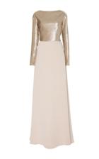 Carolina Herrera Long Sleeve Sequin Embroidered Crepe Gown