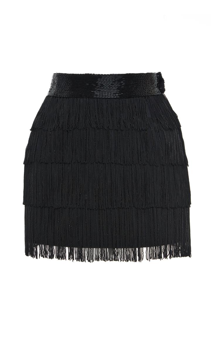 Moda Operandi Attico Tiered Fringe Bead-embellished Crepe Skirt Size: 38