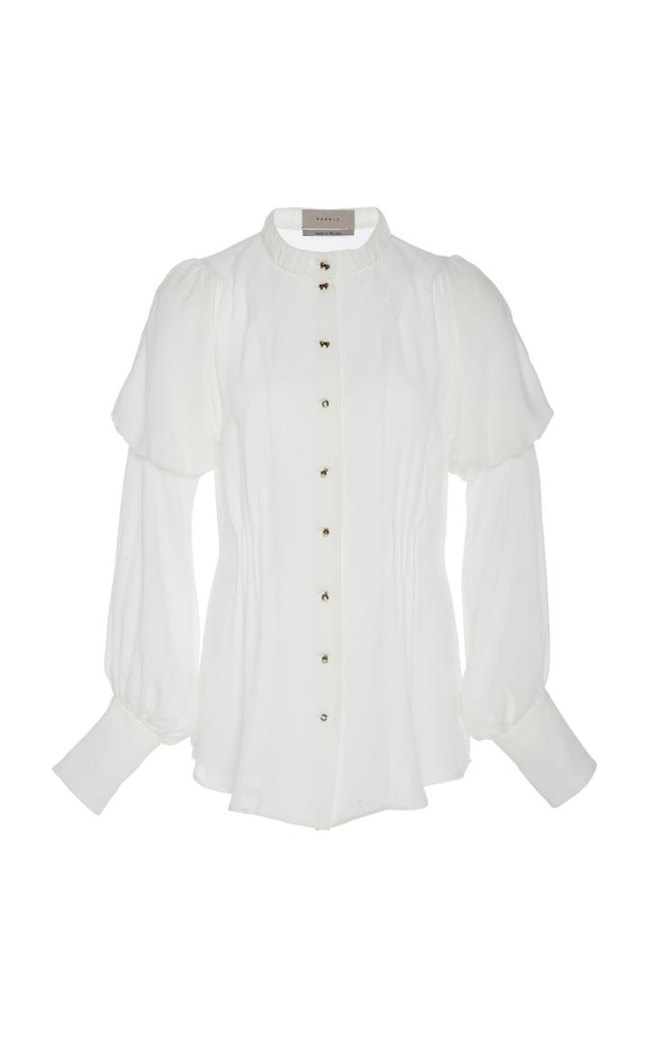 Soonil Balloon Sig Tucked Silk Blouse