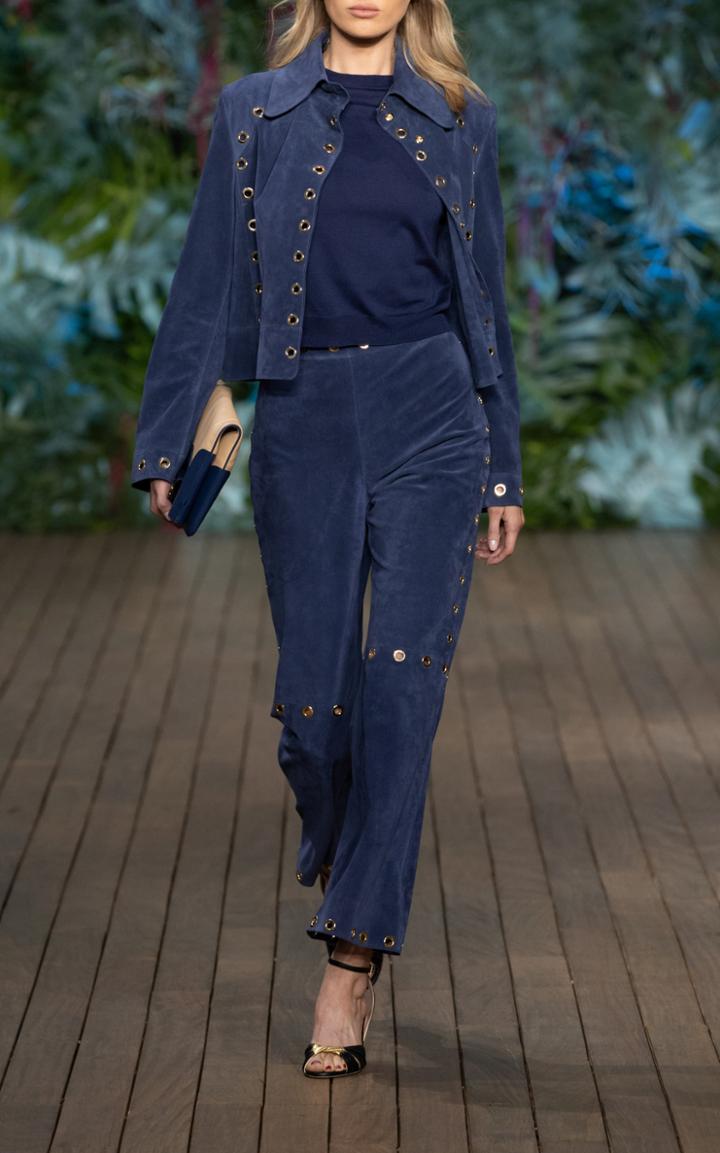 Alberta Ferretti Eyelet-embellished Suede Pants