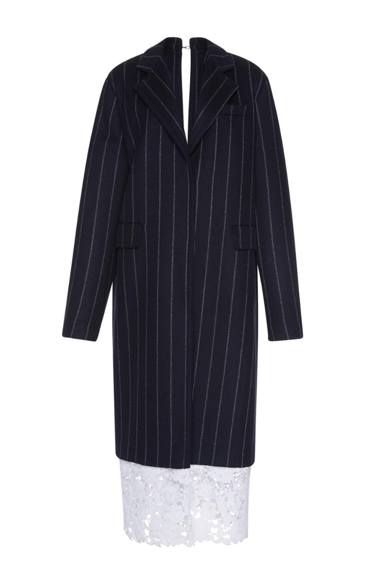 Msgm Lace Hem Pinstripe Coat