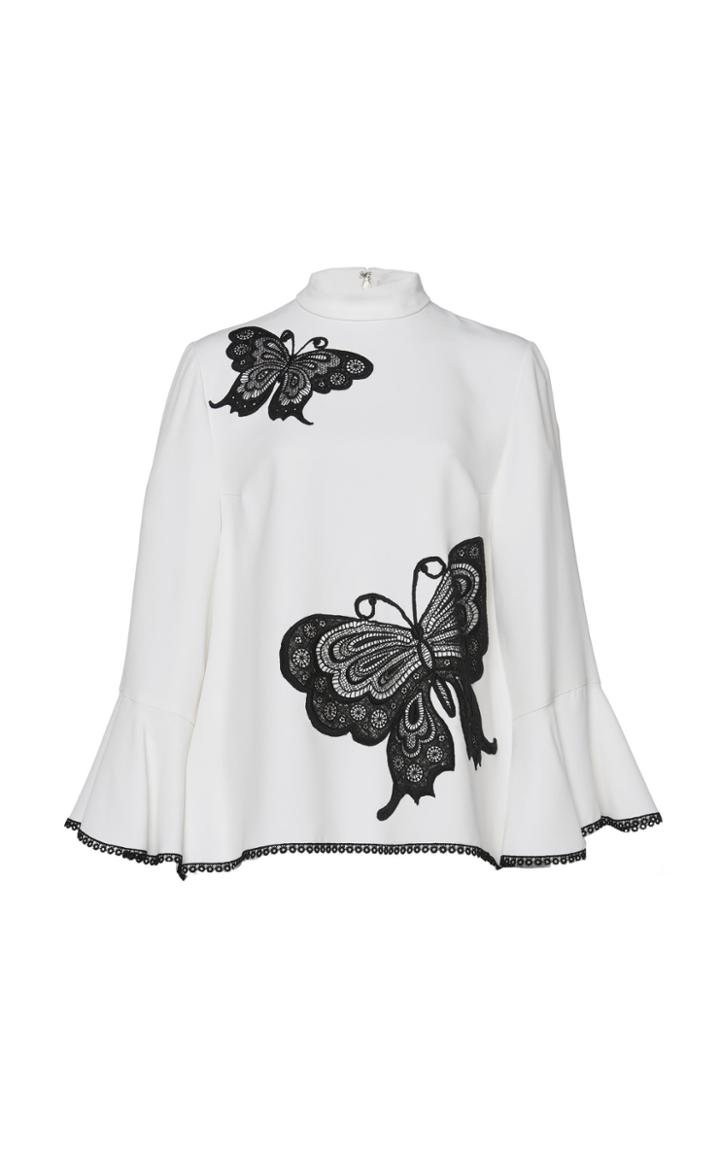 Andrew Gn Butterfly Embroidered Mock Neck Blouse
