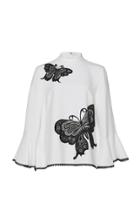 Andrew Gn Butterfly Embroidered Mock Neck Blouse