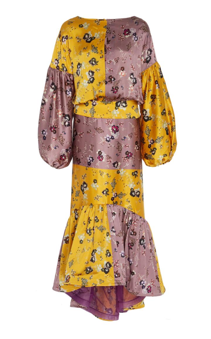 Silvia Tcherassi Dalit Floral-print Patchwork-effect Silk-satin Midi Dress