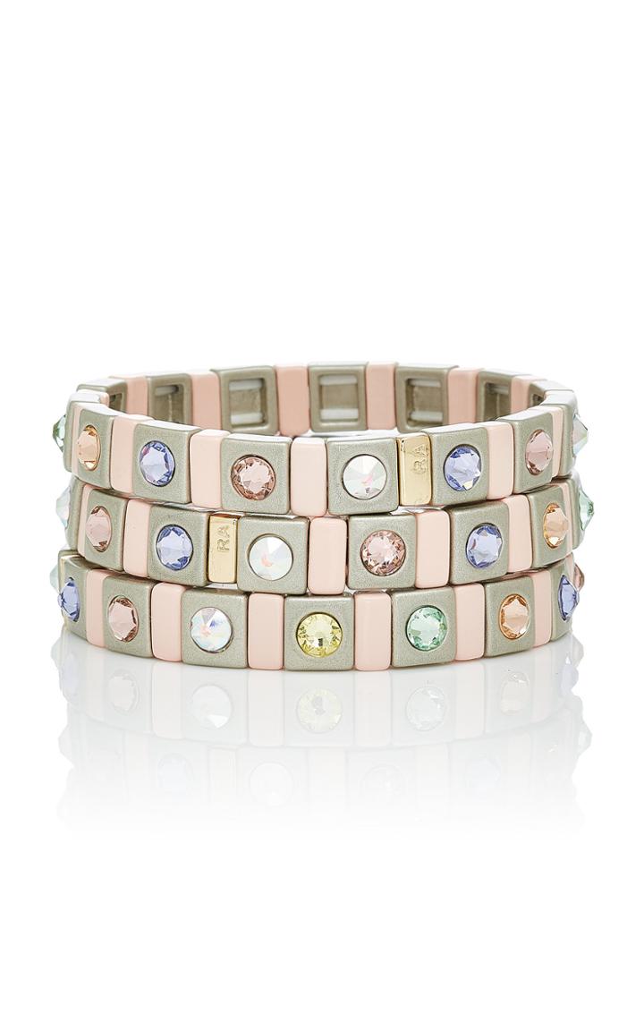 Roxanne Assoulin Set Of Three Enamel Swarovski Crystal And Gold-tone Bracelets