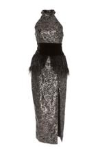 Sally Lapointe Sequin Embellished Velvet Halter Dress