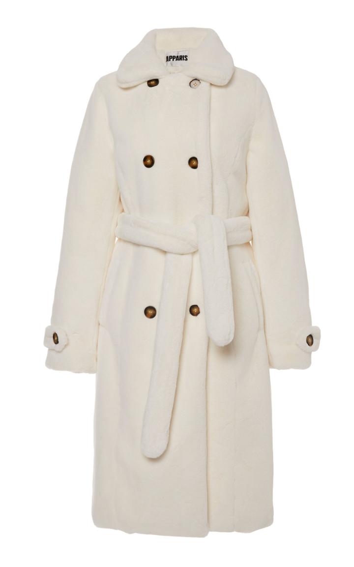 Apparis Olivia Belted Double-breasted Faux Fur Trench Coat