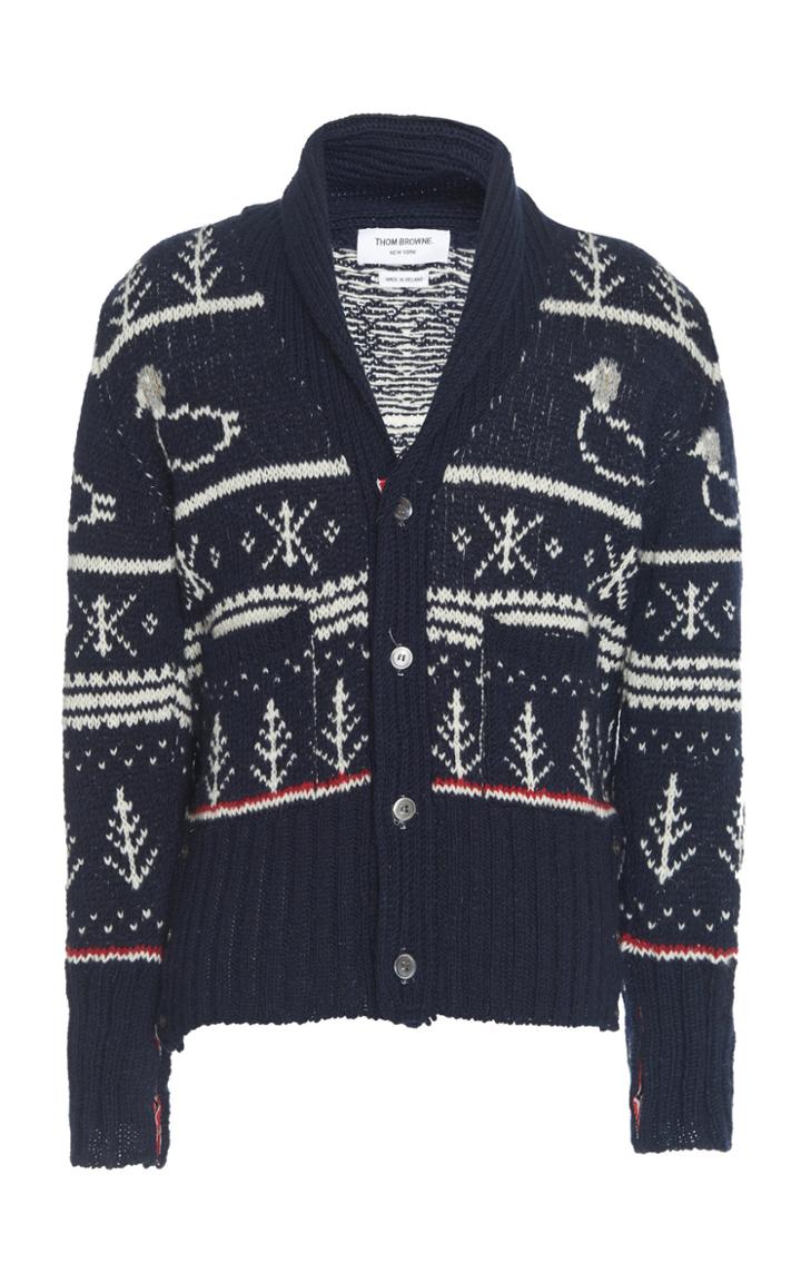 Thom Browne Fair Isle Shawl Collar Wool Cardigan