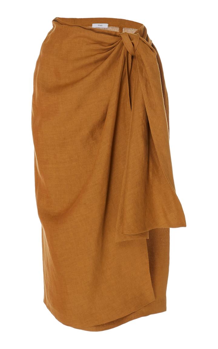 Tome Wrap Linen Midi Skirt