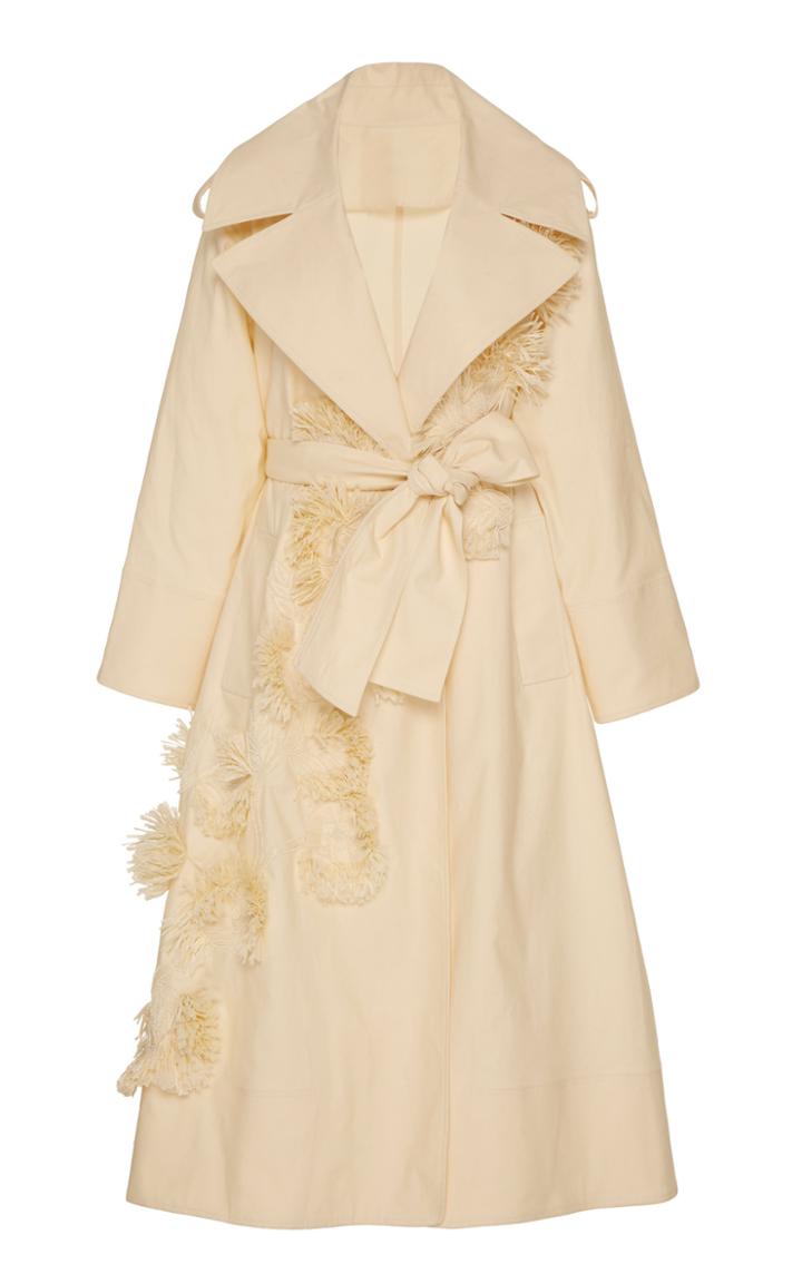 Moda Operandi Oscar De La Renta Embellished Twill Coat Size: 4