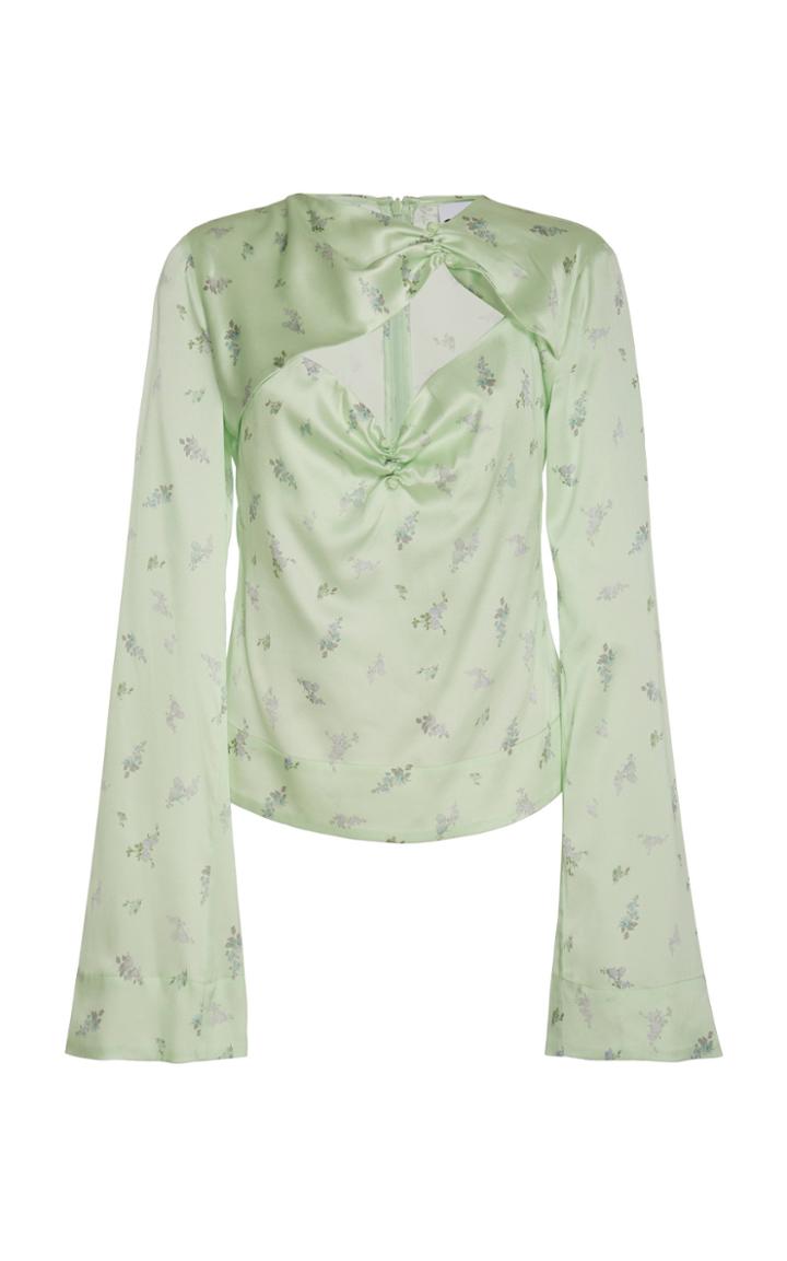Ganni Silk Stretch Satin Cutout Long Sleeve Top