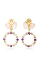 Bounkit Amethyst Mother Of Pearl And Rose Quartz 14k Gold-plated Brass Drop Earrings