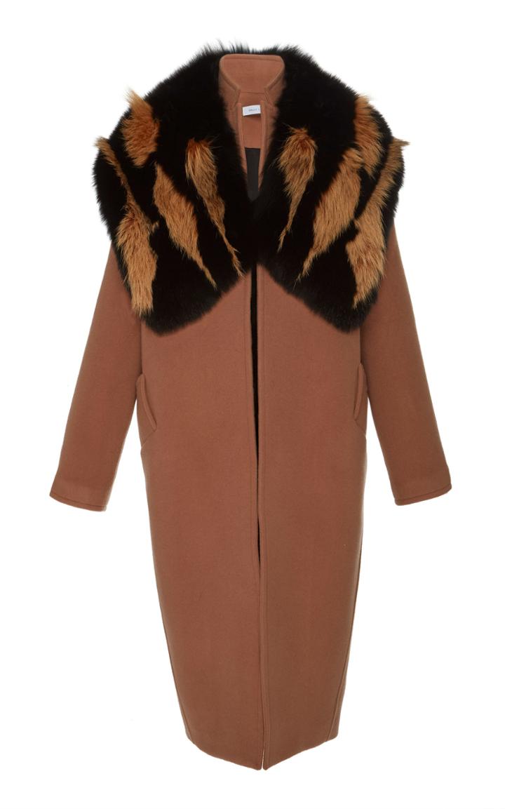 Sally Lapointe Cocoon Coat With Fox Collar