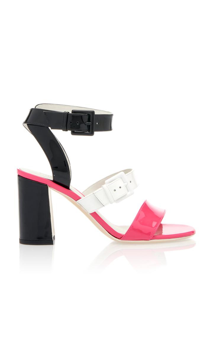 Bottega Veneta Double Buckle Color-blocked Patent Leather Sandals