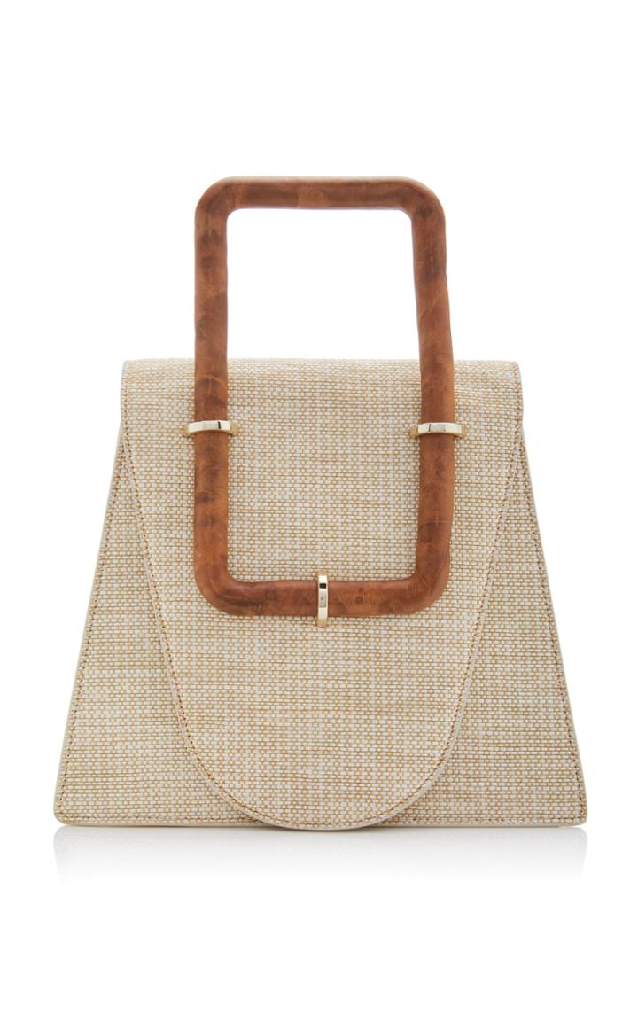 Cult Gaia Bibi Wood-trimmed Raffia Top Handle Bag