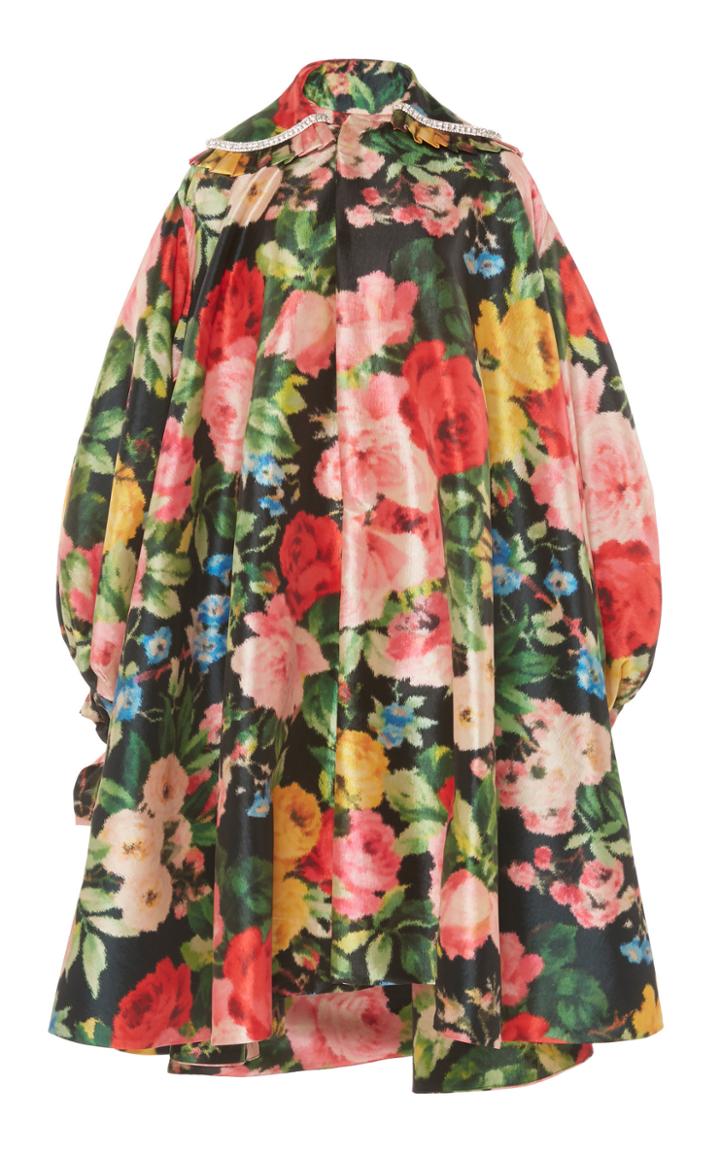 Moda Operandi Richard Quinn Floral-print Puffed Sleeve Satin Coat Size: 6