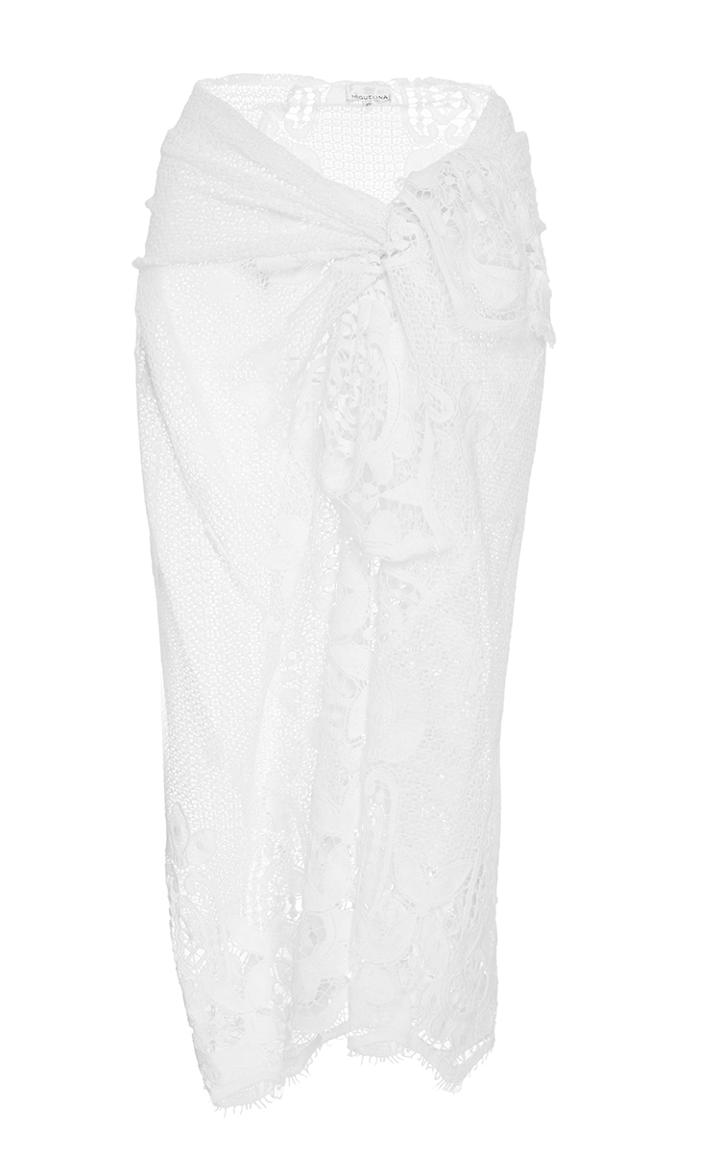 Miguelina White Cotton Layna Scallop Lace Sarong