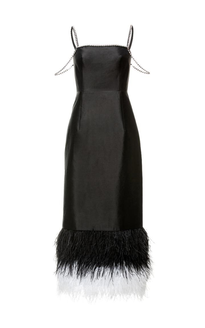 Moda Operandi Huishan Zhang Astra Feather And Crystal-trimmed Satin Midi Dress