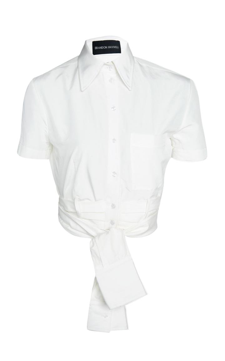 Brandon Maxwell Wrapped Cropped Button Down Poplin Shirt