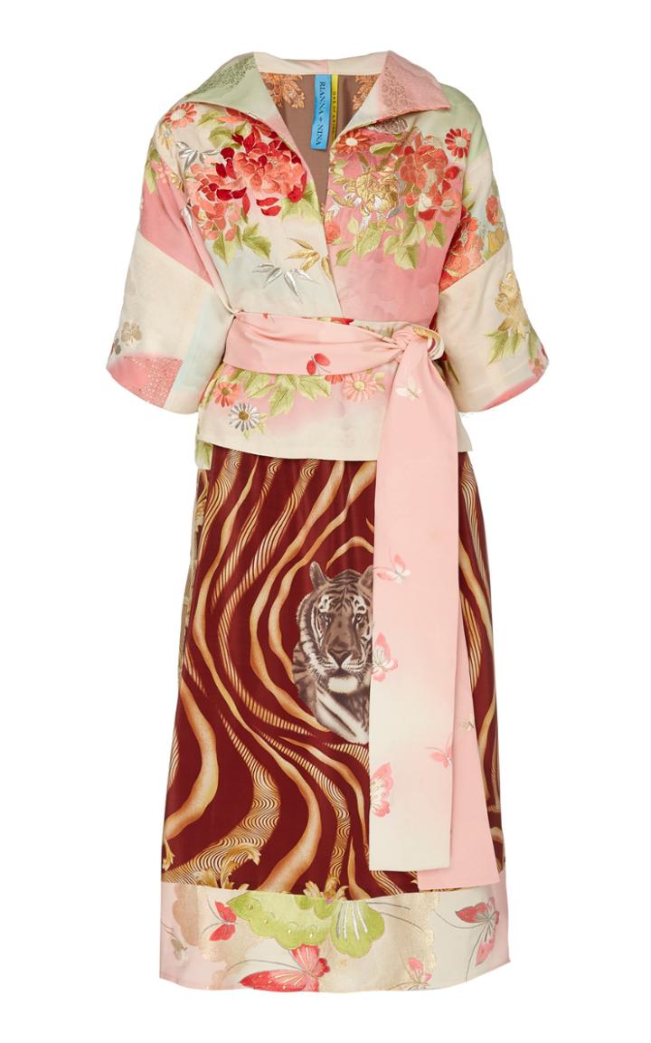 Rianna + Nina Exclusive One Of A Kind Pastel Tiger Silk Dress