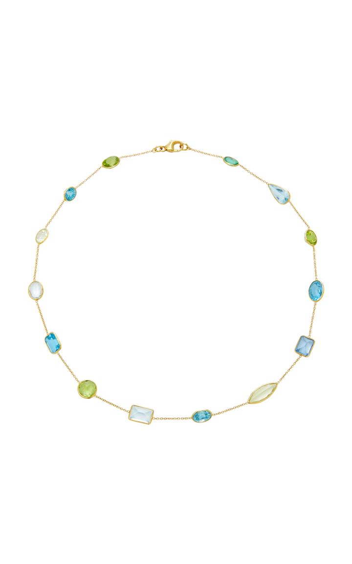 Renee Lewis 18k Gold Aqua-blue Topaz Peridot And Zircon Chain Necklace