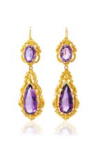 Fred Leighton One-of-a-kind Antique Yellow Gold And Amethyst Pendant Earrings Circa 1840s