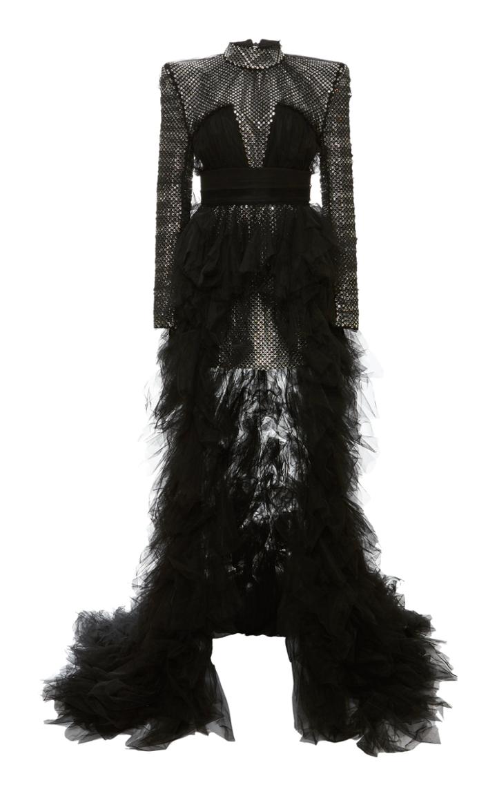 Balmain Crystal Embellished Mini Dress With Train