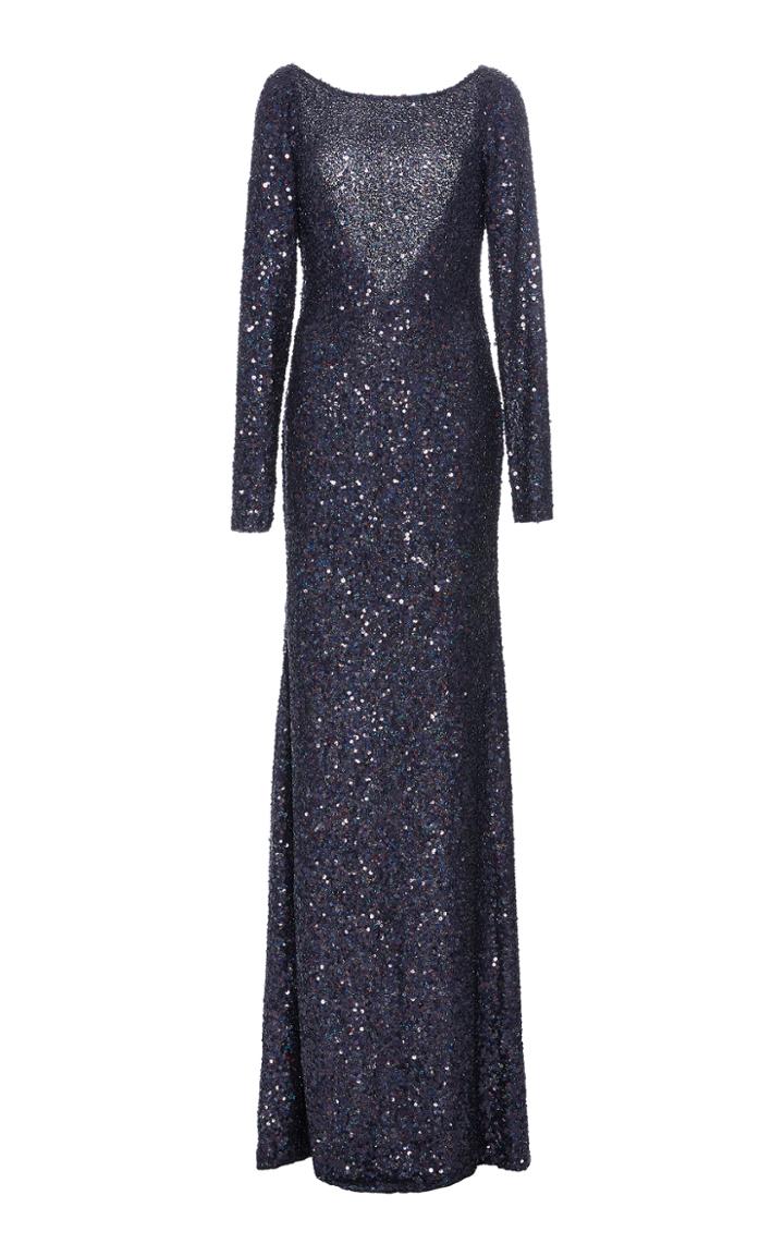 Naeem Khan Long Sleeve Low Back Gown