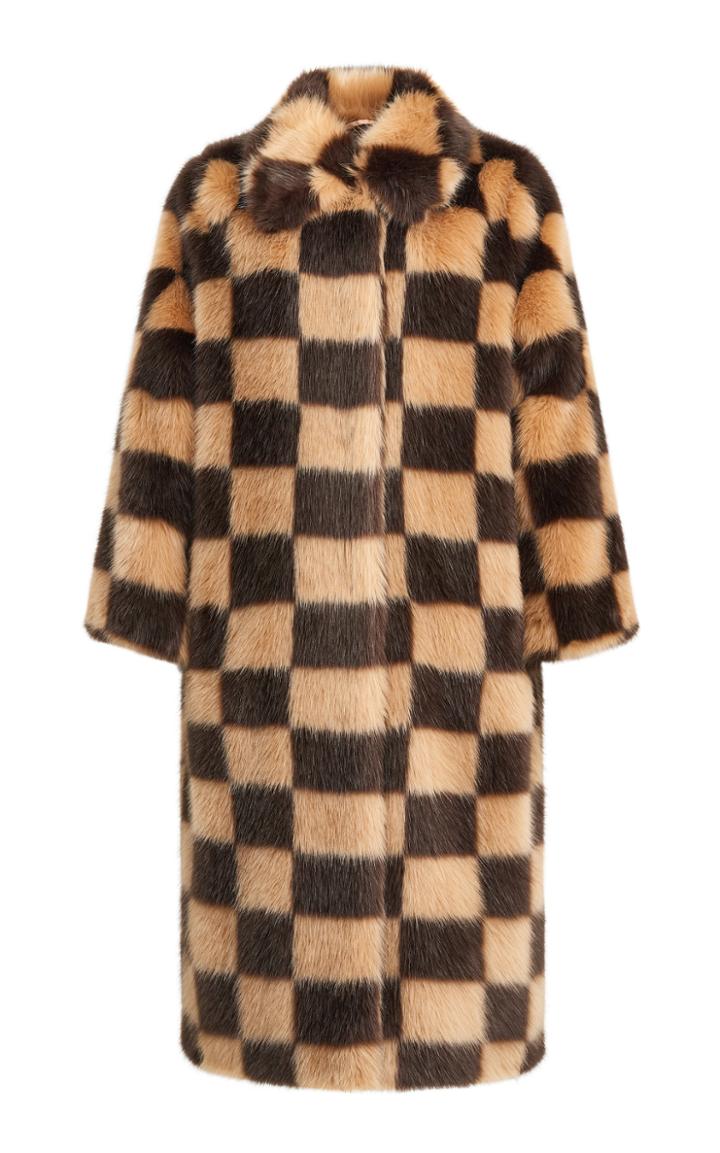 Stand Studio Nino Checked Faux Fur Coat