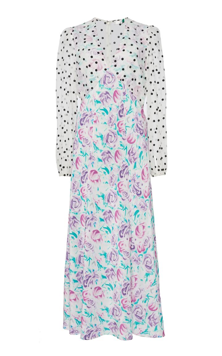 Rixo Melanie Silk Long Sleeve Midi Dress