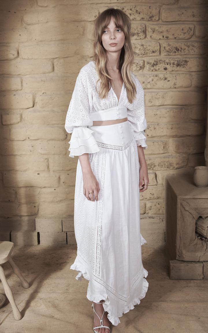 Moda Operandi Joslin Brydie Linen Cotton Lace Midi Skirt