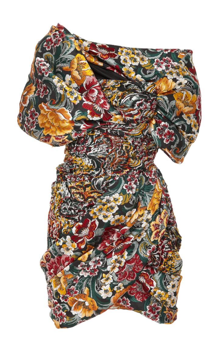 Oscar De La Renta Asymmetric Floral-brocade Mini Dress