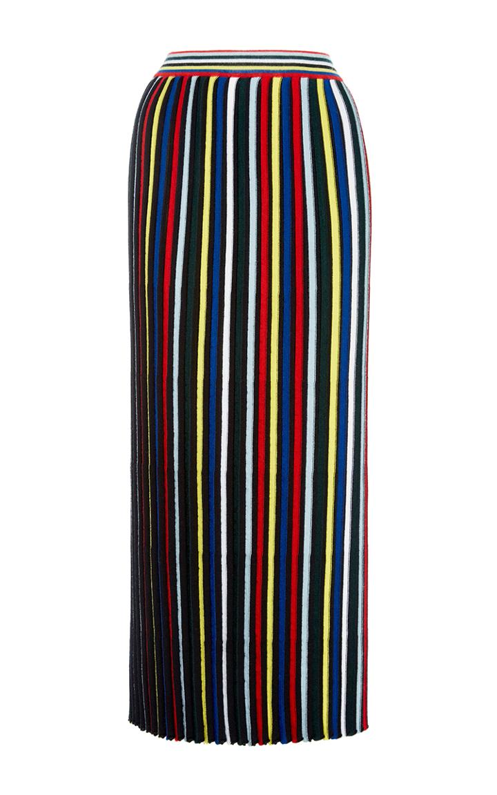 Rosetta Getty Pleated Stripe Knit Skirt